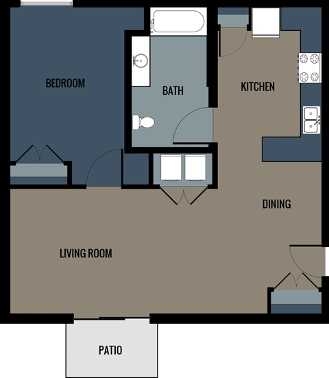 Floor plan for 1 bed, 1 bath, 942 sqft